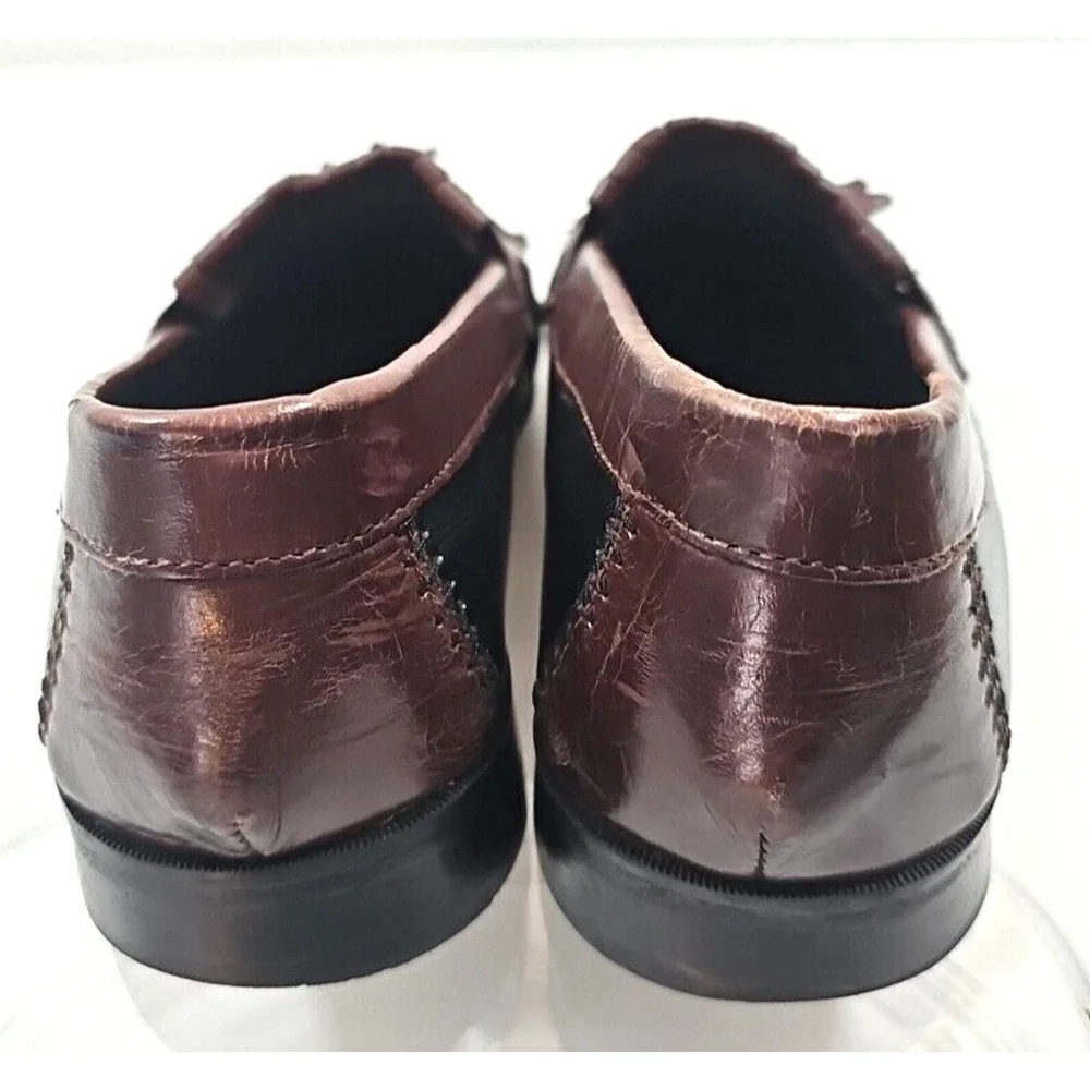 Nunn Bush Black/Brown Genuine Leather Upper Loafers Men's Shoes 9.5 W Slip on.